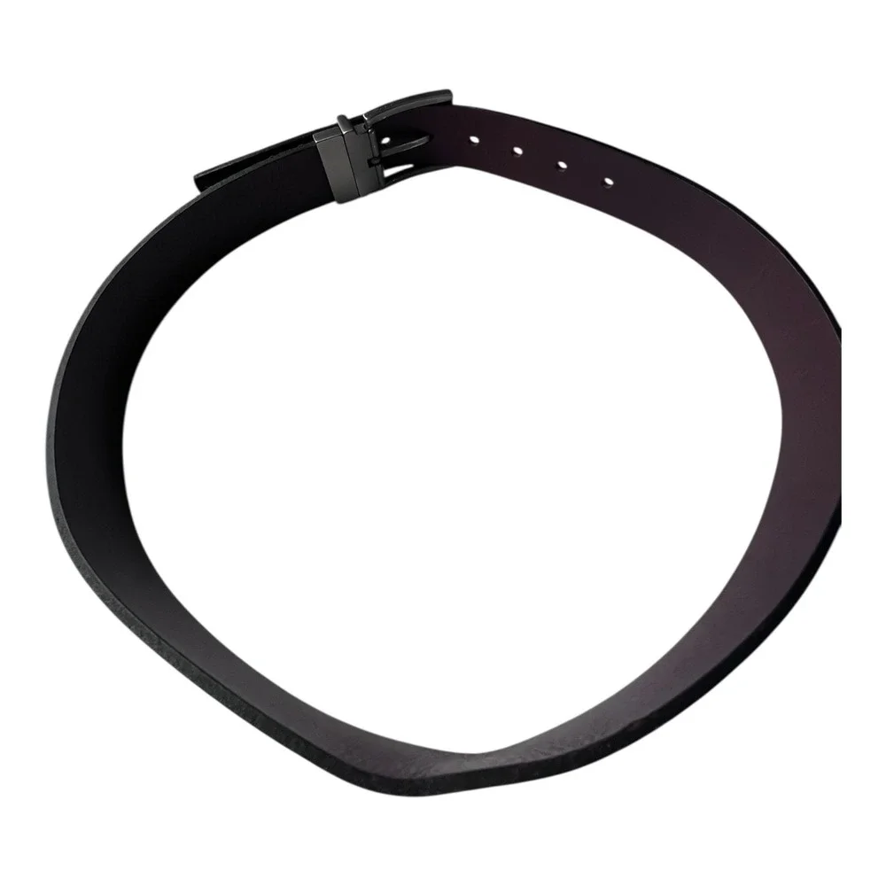 Reversible Genuine Leather Belt Black Burgundy Textured‎ Silver Buckle Men’s M/L
